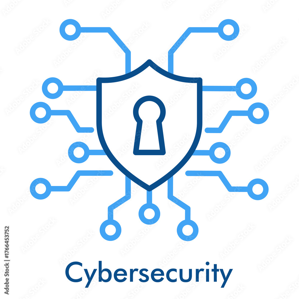 Fototapeta premium Cybersecurity Icon. Outline Color Icon Style. Network security shield lock and protection symbol.