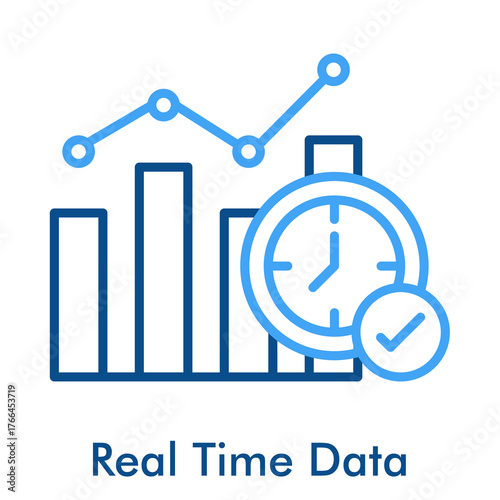 Real Time Data Icon. Outline Color Icon Style. Live information stream and immediate update symbol.