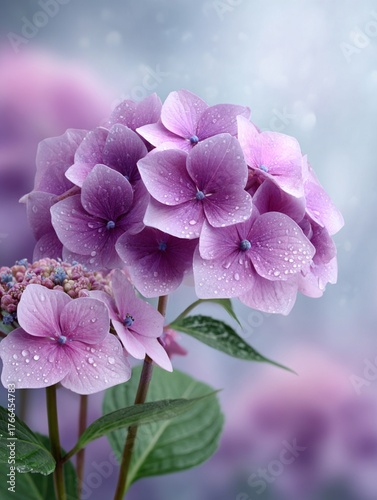 Hydrangea Flowers with Water Droplets