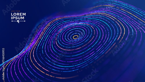 Abstract Circular Line Trails Moving in Circle. Blue Digital Business or Science Background. Medical Research or Tech Innovation Online Webinar Presentation Event. Sound Wave Circles Vector.