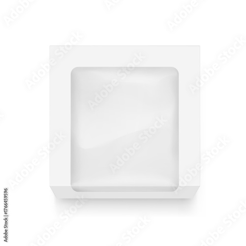 Universal mockup of blank cardboard box with transparent window. Vector illustration isolated on white background, ready and simple to use for your design. EPS10.