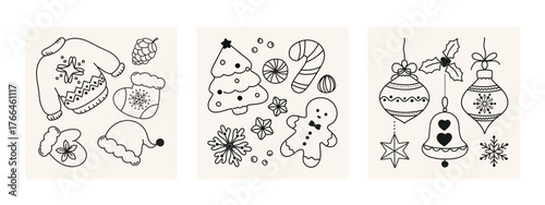 Christmas and winter Hand doodle black and white for card invitation ads. glass decoration in happy season campaign promotion 