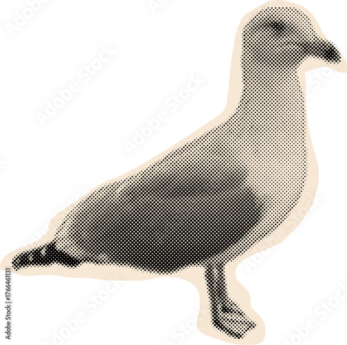 Seagal halftone collage sticker, bird Cut out y2k pop design element.