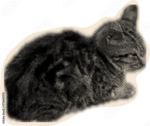 Cat head halftone collage sticker, Cut out y2k pop design element.