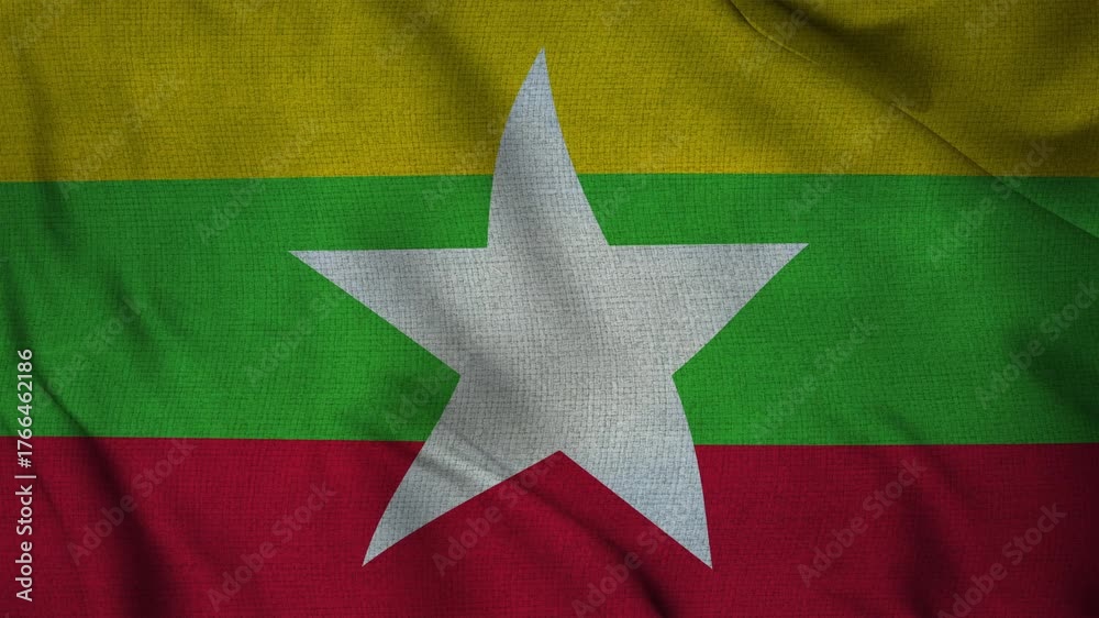 Myanmar flag lightning storm animation seamless loop. 4K