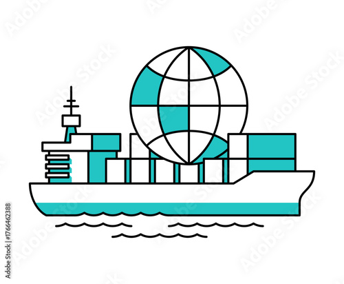 Global cargo transportation emblem, international freight via stylized vessel