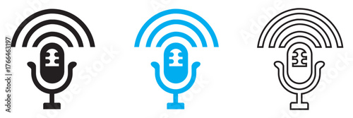 Microphone  icon. Vector for podcasting and audio recording and sound waves icon.  Vector illustration. EPS 10