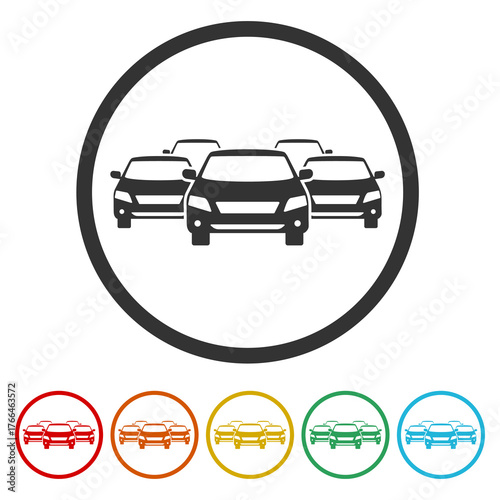 Car Fleet icon. Set icons in color circle buttons