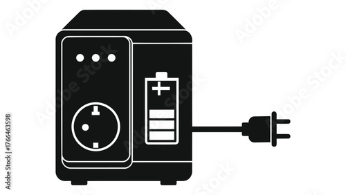 Black portable power station icon on with battery charging