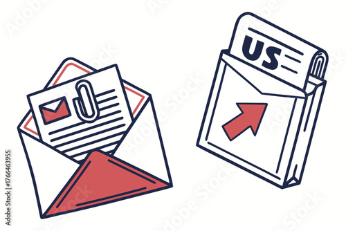 Two envelopes with documents and newspaper