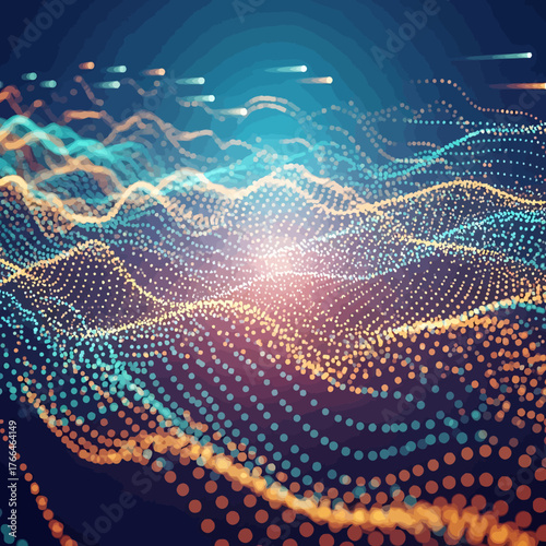 Abstract Digital Waveform Background of Interconnected Dots and Data Flow