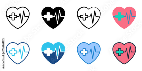 Cardiology icon set multiple style collection
