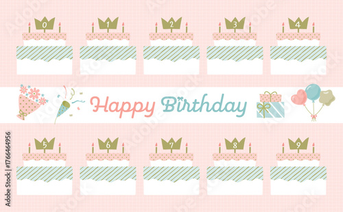 誕生日や記念日に贈る数字入り誕生日ケーキのフラットなイラスト:かわいい女性向け広告や女の子、赤ちゃんの月齢などの用途に最適