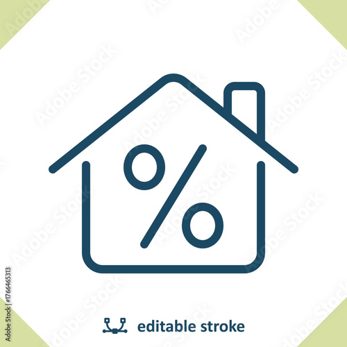 Mortgage Icon. Real Estate, Home, House, Percent, Percentage Sign