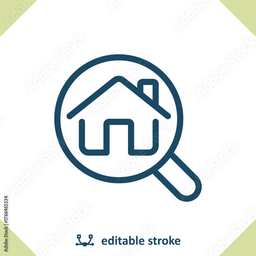Real Estate Icon. House, Home, Inspection, Magnifier, Magnifying Glass