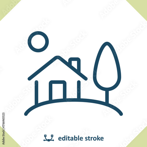 House Icon. Home, Tree, Sun, Real Estate