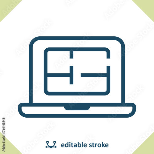 Architecture Icon. Blueprint, Laptop, Computer, House Plan, Construction
