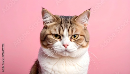Wallpaper Mural Portrait of a brown tabby cat with white chest on a pink background, looking directly at the camera Torontodigital.ca