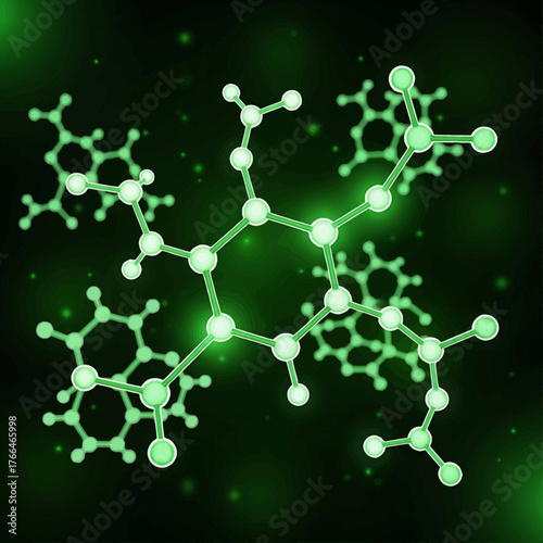 Vibrant glowing molecular structure with intricate bonds, representing scientific discovery and innovation in a dark, cosmic background.