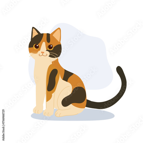 adorable tricolor cat. a cute calico cat sitting calmly. a sweet calico kitten sitting happily
