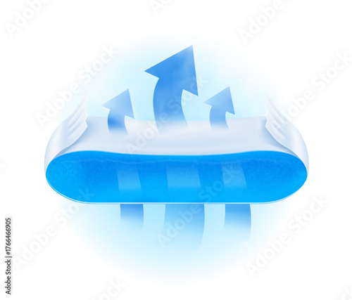 Layered absorbent core with arrows that shows prevents leaking. Vector illustration isolated on white background. Perfect for hygiene product and absorbent materials. EPS10.