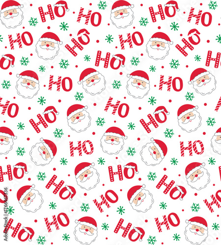 Seamless Christmas Pattern With Santa Clause With Snowflakes On White Background
