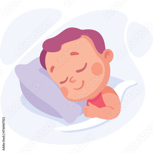 Peaceful Toddler Sleeping Soundly on a Light Purple Pillow in a Cozy White Bed Adorable Child Resting Comfortably Under Soft Blankets Gentle Dreamy Atmosphere Close Up Portrait