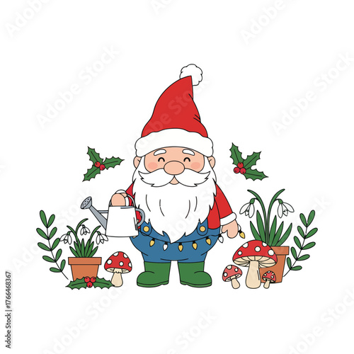 A charming garden gnome with watering 