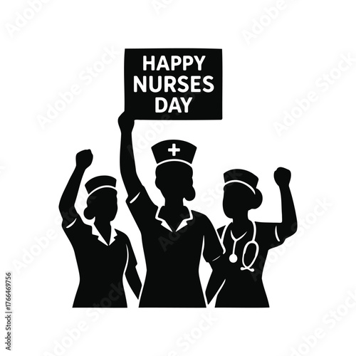 Silhouette of nurses celebrating, showing appreciation and teamwork.