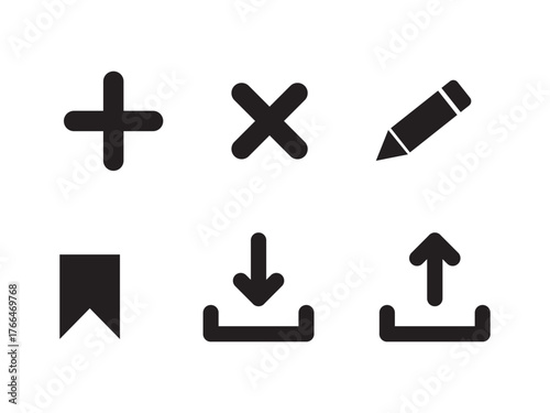 add, remove, edit, save, download, upload icons for ui design