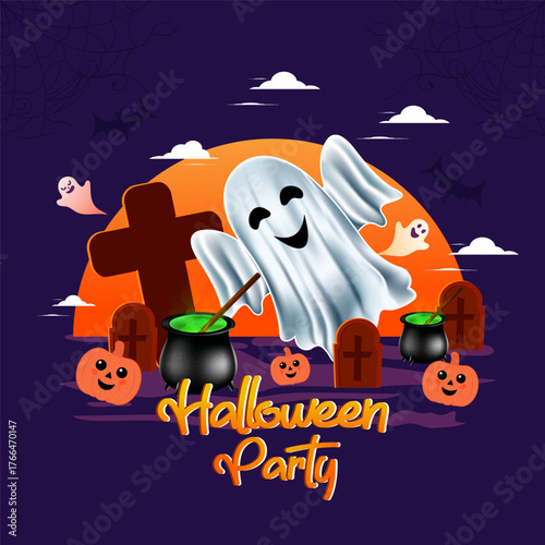 Happy Halloween celebration spooky trick of treat party night banner, poster or web header vector illustration.