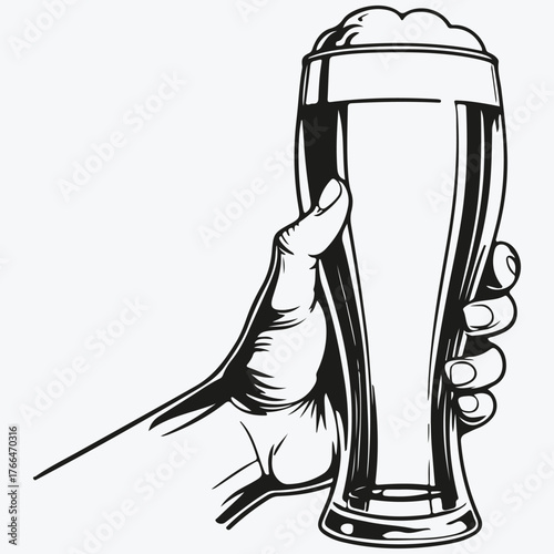 hand with beer glass sketch illustration vector