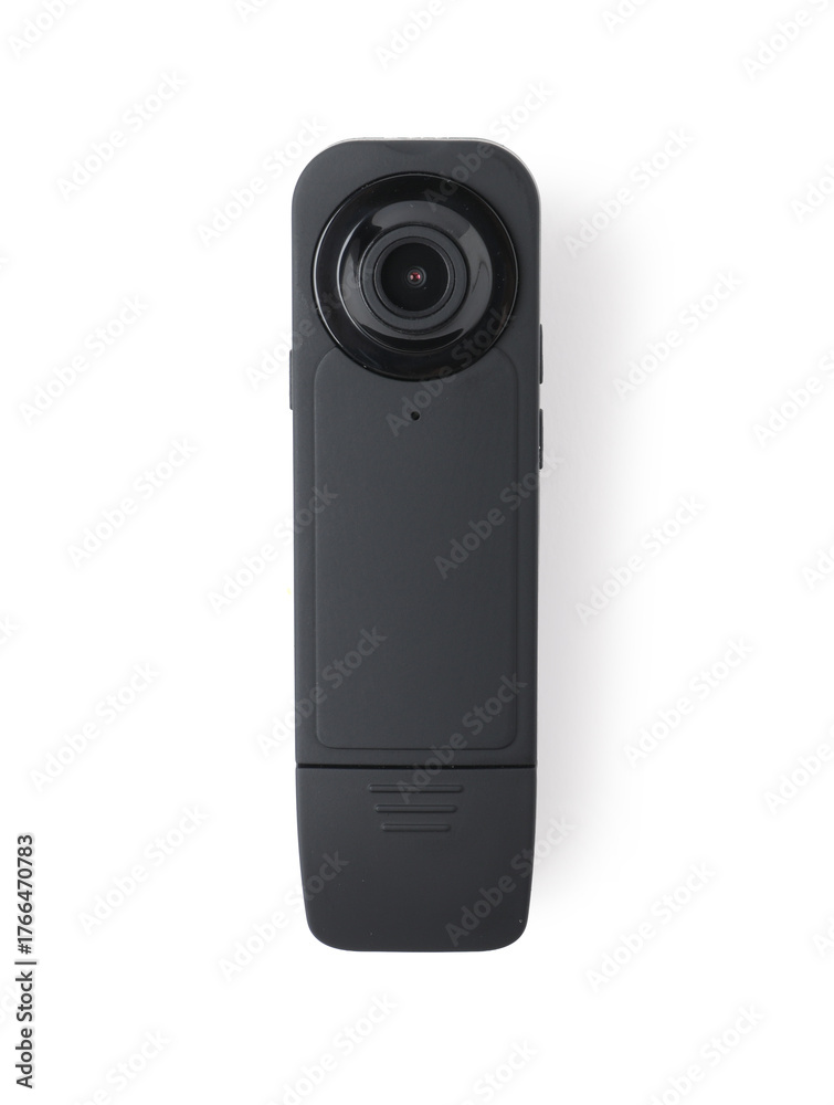 Fototapeta premium Modern hidden spy camera isolated on white, top view