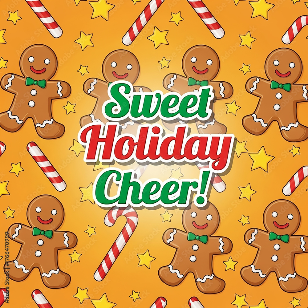 Fototapeta premium Sweet Holiday Cheer! Seamless Pattern of Gingerbread Men and Candy Canes