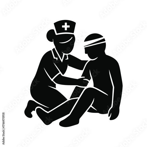 Nurse assisting an injured patient, providing care and support.