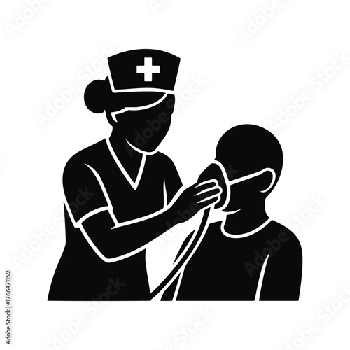 Nurse examining a patient's ear with an otoscope.
