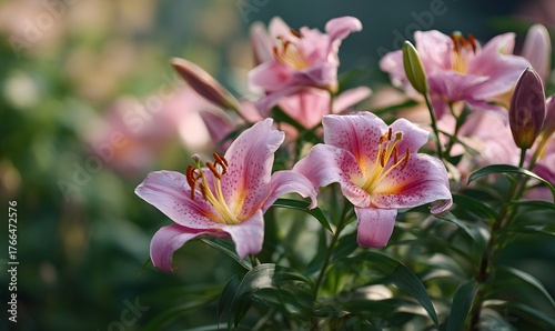 A field of soft pink lilies