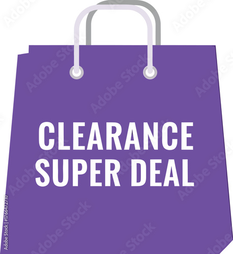 Purple shopping bag with bold text announcing a clearance super deal