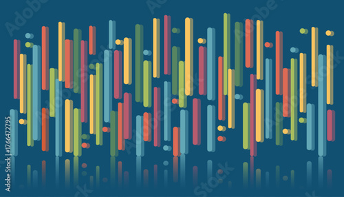 Dna abstract background. Abstract flat style DNA sequence visualization with vertical colorful lines and dots.