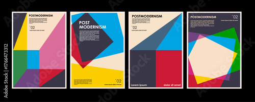 Artworks, posters inspired postmodern of vector abstract dynamic symbols with bold geometric shapes, useful for web background, poster art design, magazine front page, hi-tech print, cover artwork