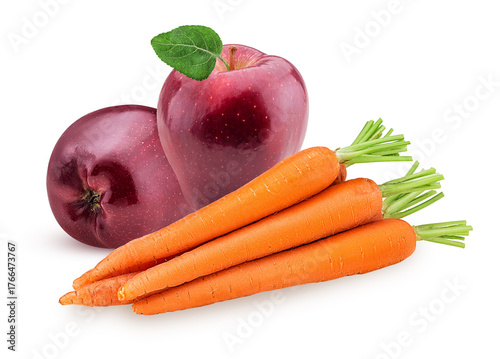 Red apple with leaf and carrots