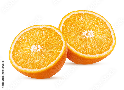 Two orange fruit cut in half