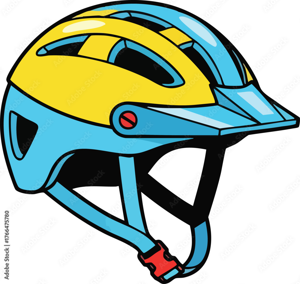 Fototapeta premium Brightly Colored Bicycle Helmet for Outdoor Sports Protection