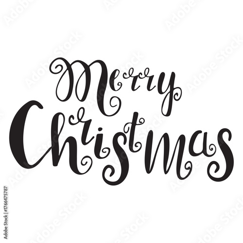 Merry Christmas hand lettering design, red festive typography for holiday greeting card, winter celebration phrase, vector calligraphy illustration isolated on white background