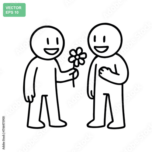 One person happily giving a flower to another person who is smiling