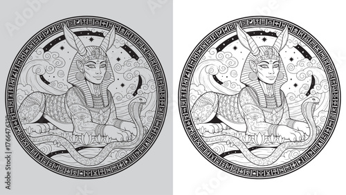 Egyptian Sphinx Serpent Emblem Logo Design with Pharaonic Headdress