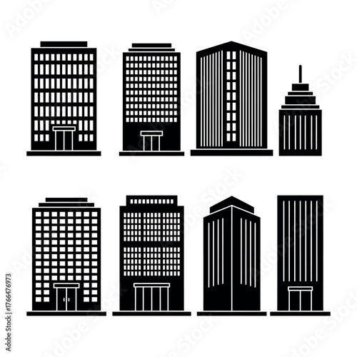 Office Building Icon Set – Modern City Architecture Vector Pack