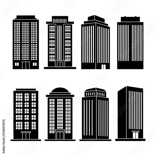 Office Building Icon Set – Modern City Architecture Vector Pack