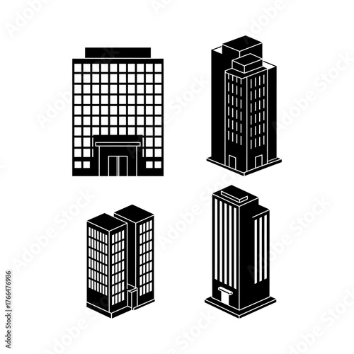 Office Building Icon Set – Modern City Architecture Vector Pack