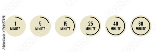 Minute timer icons, vector set.1, 5, 15,25,40, 60 Minute timer icons set. Countdown timer symbol, vector, icon set. Timer, clock, stopwatch set, vector, silhouette icons. timer icon collection set